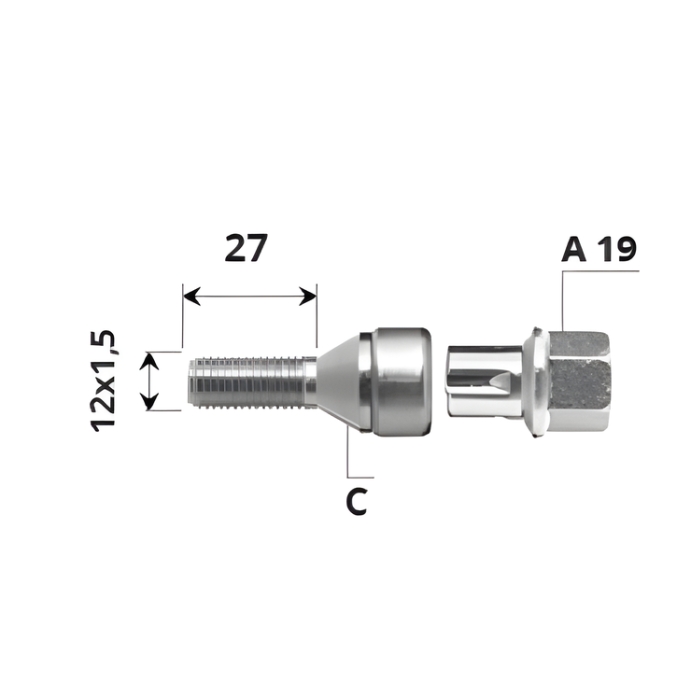 Вътрешен секретен болт 12x1.5x27 /C/ A19 комплект